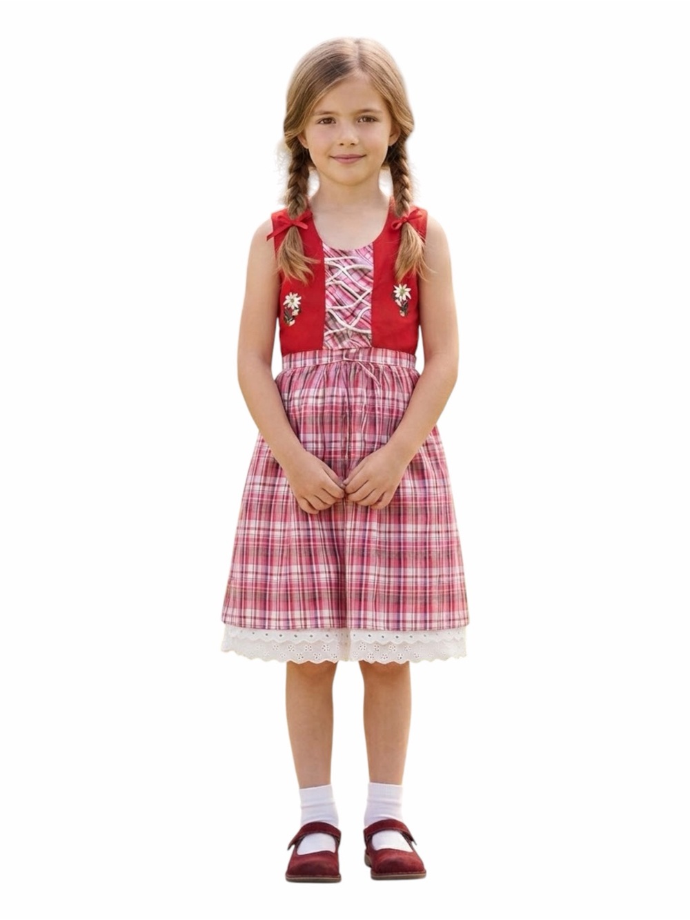 Schrammel Dirndl Dress Girls Red Edelweiss Alpine Oktoberfest Folk Size 6-8